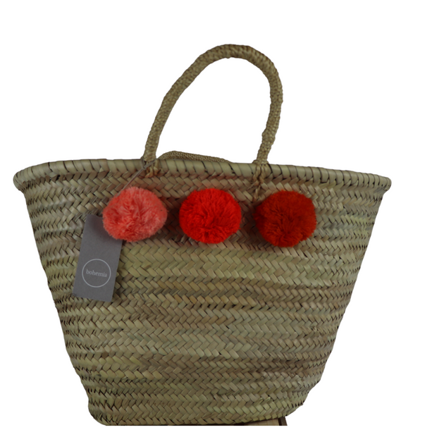 Medium Beach Bags with Pom Poms (Assorted Colours) - Belmore Boutique
