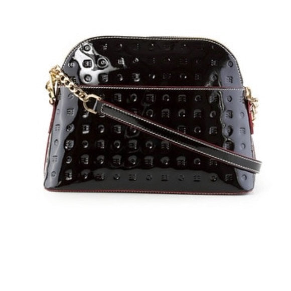 Arcadia Black Patent Leather Embossed Shoulder Bag