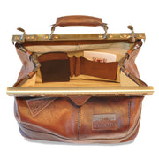 Inside of Pratesi San Casciano brown leather handbag. 