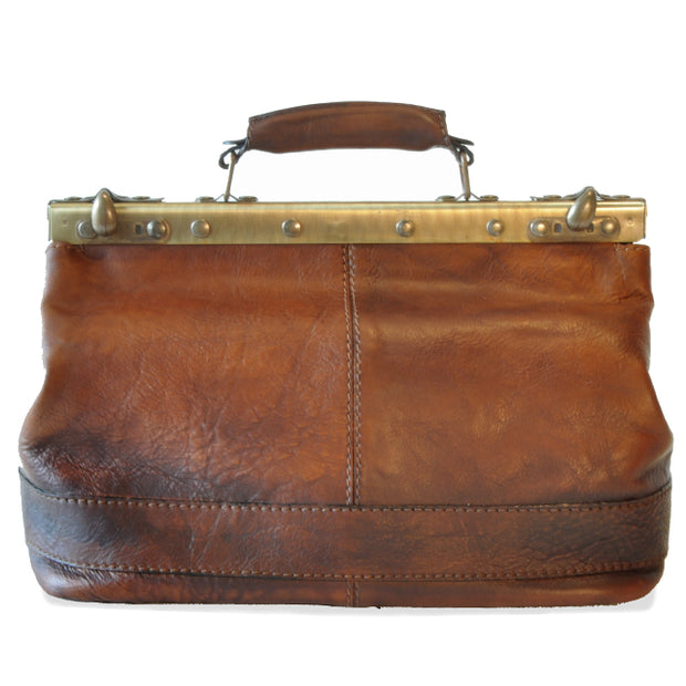 Back of Pratesi San Casciano brown leather handbag. 