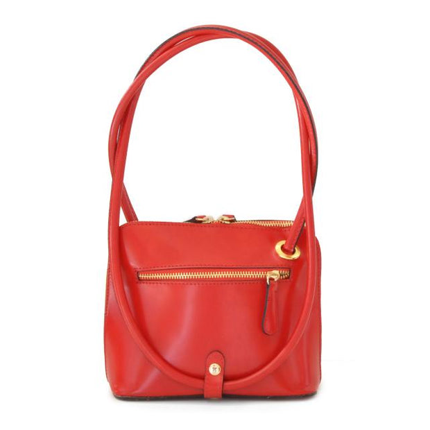 Back of Pratesi Roccastrada red calf leather shoulder bag. 