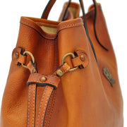 Side of Pratesi Vetulonia brown leather handbag. 