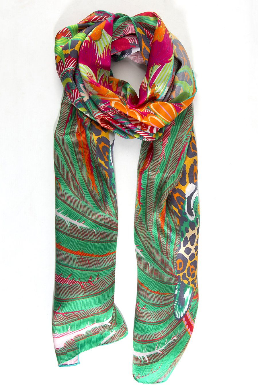 Green and Pink Leopard Jungle Print - 100% Silk