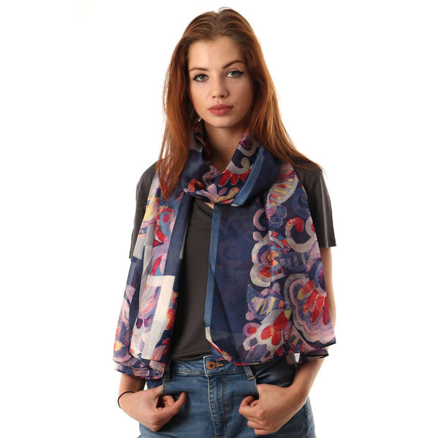 Belmore Boutique blue and red floral print silk scarf. 