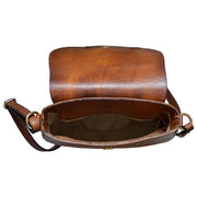 Inside of Pratesi Pelago brown calf leather shoulder bag. 