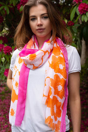 Orange and Fushia Floral Printed Scarf - Belmore Boutique