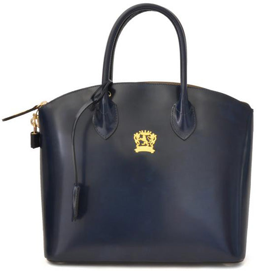 Pratesi Versilia navy blue leather hand bag. 